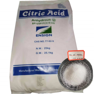 2024 weifang ensign anhydrous citric acid 30-100 mesh factory cheap price halal CAA BP/USP/FCC/E330 Kosher