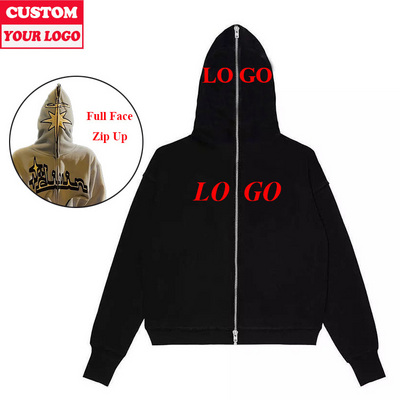 Custom Full Zip Up Hoodie Unisex Custom Full Face Zip Up 3D Puff Print Rhinestone All Over Full Zipper Hoodie With Logo Design