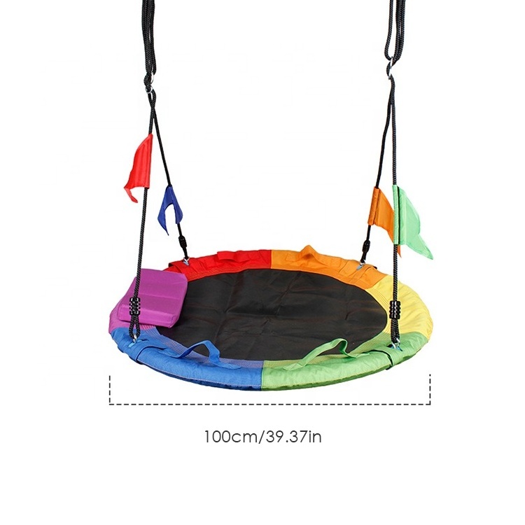 40 Inch Saucer Tree Swing Flying 660lb Weight Capacity Adjustable Multi-Strand Ropes Colorful Safe Durable Swing Seat for Kids