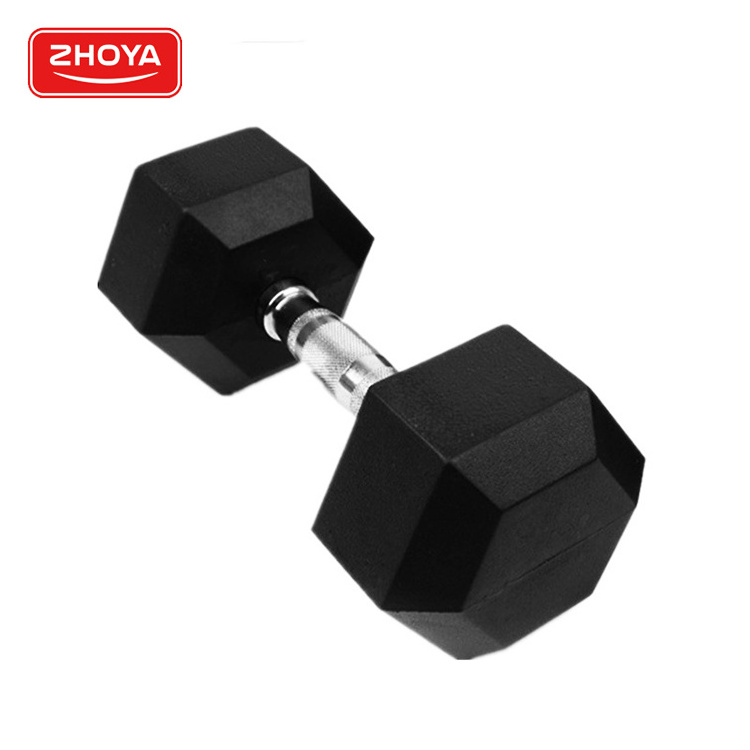 Zhoya Manufacturer KG LB Custom Logo Rubber Coated Full Black Home Gym Equipment Weight Set Hex Dumbbells