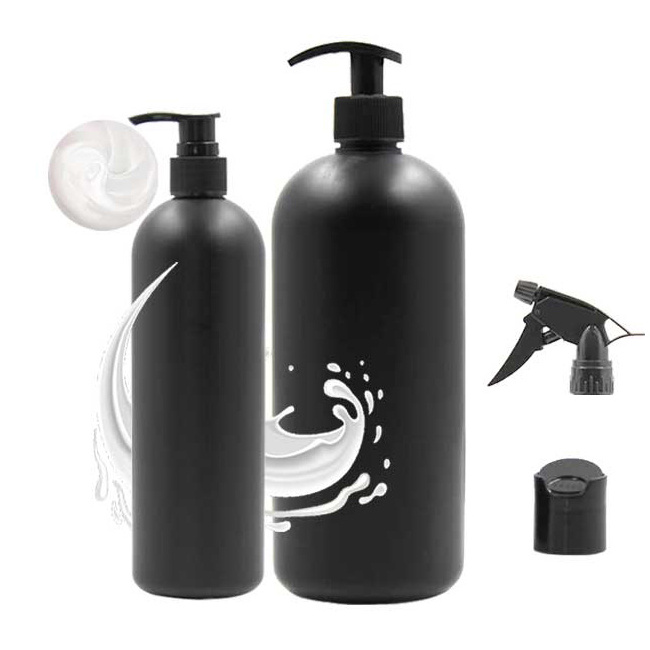 Boston Round 500ML 16 OZ Black Plastic Bottle For Cosmetics