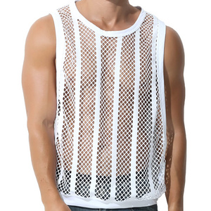 Factory Wholesale Solid Color Rib Knit Basic Hollow Out Vest Men