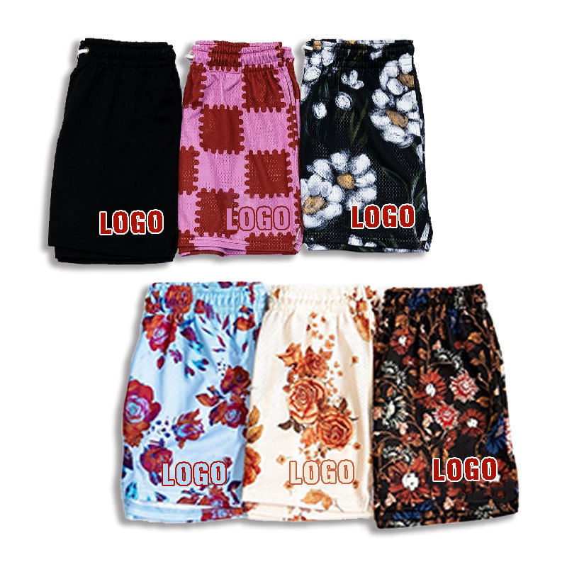 Wholesale Summer Fit Athletic All Over Print Short Custom Logo Polyester Paisley Printed Gym Running Mesh Shorts for Men