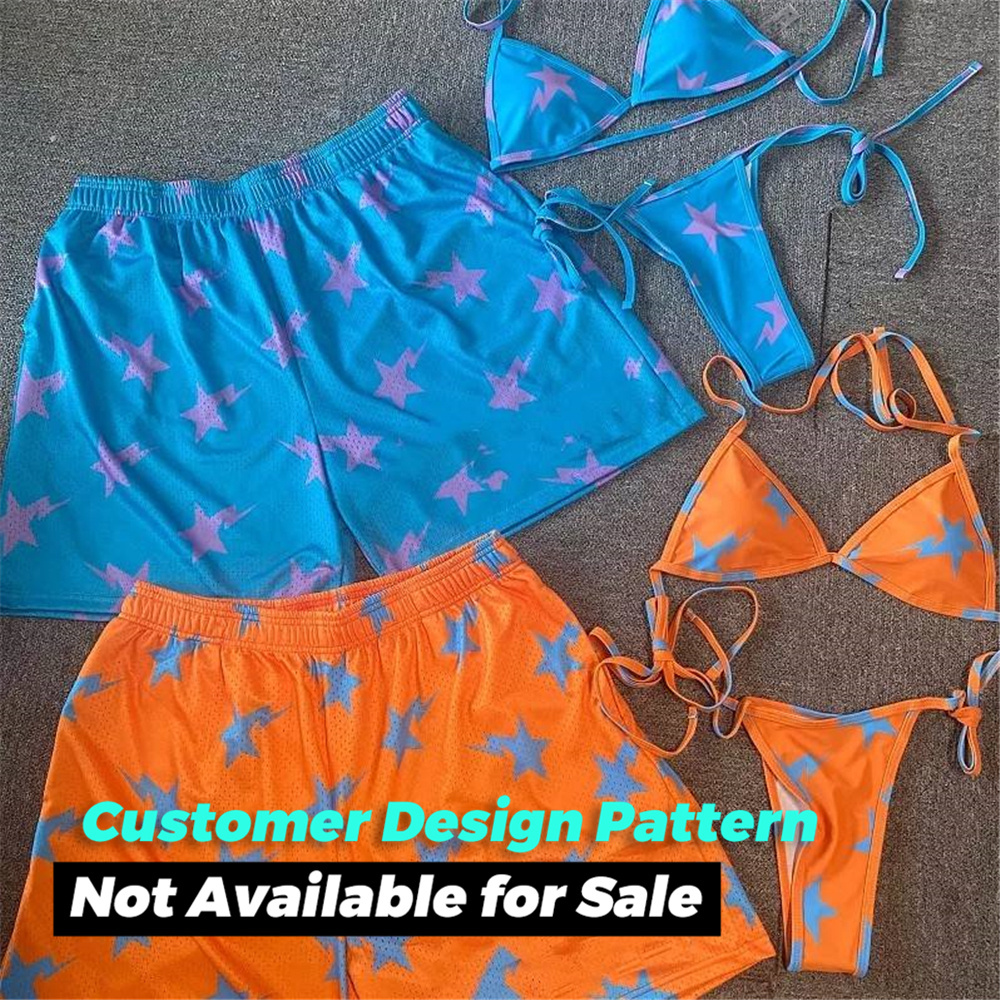 2023 Summer Swimwear Beachwear Custom Design 3-Piece Bikini and Shorts