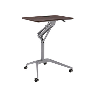 Pneumatic Desk Height Adjustable Laptop Table with Wheels Mobile Standing Desk