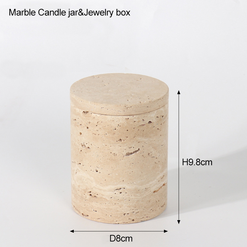 Cheap Beige Travertine Stone Marble Candle Jars Jewelry Kitchen Storage Jar with Lid