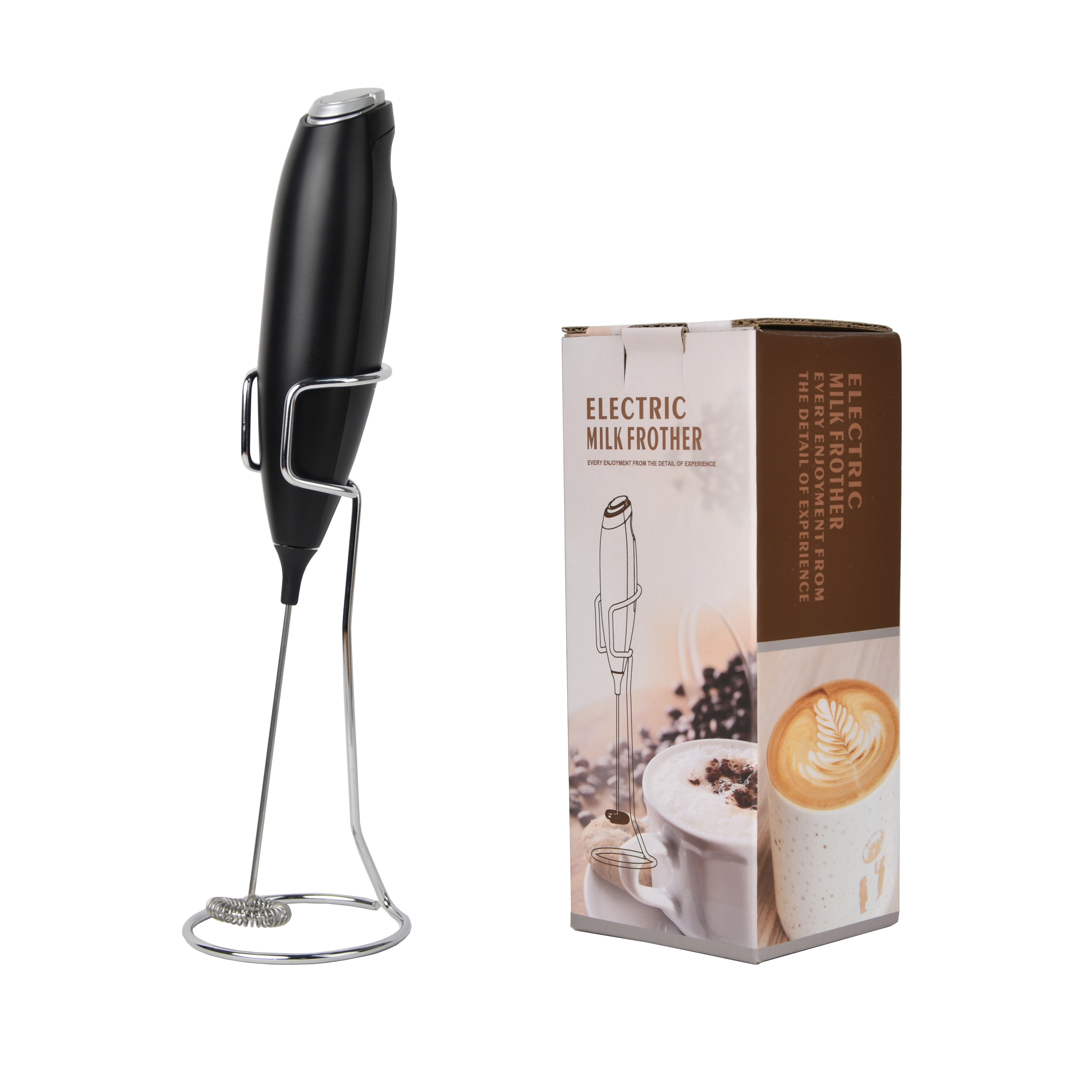 2024 Handheld battery portable automatic electric milk foam maker with stainless steel stand for coffee mixers