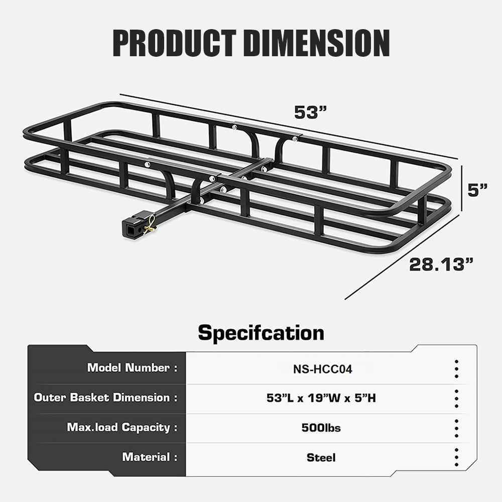 500-lb detachable truck SUV van car trailer storage luggage basket heavy duty hitch mount foldable cargo carrier