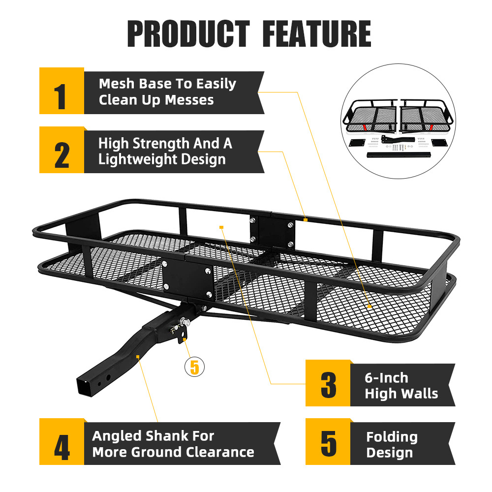 China travel transport suv car rear foldable folding trailer hitch mount cargo carrier basket rack tray cart