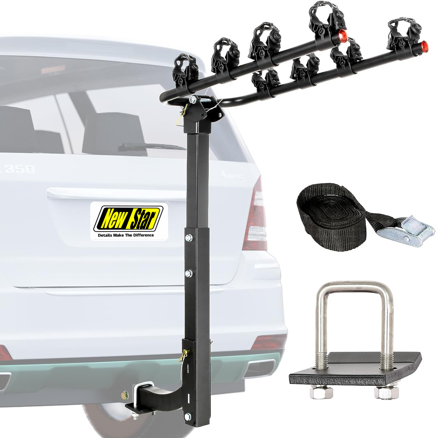 Foldable 150lbs Rear Vertical Fat Tire Bicycle Ebike 4-Bike Hitch Mount Rack Carrier (2-Inch Receiver)