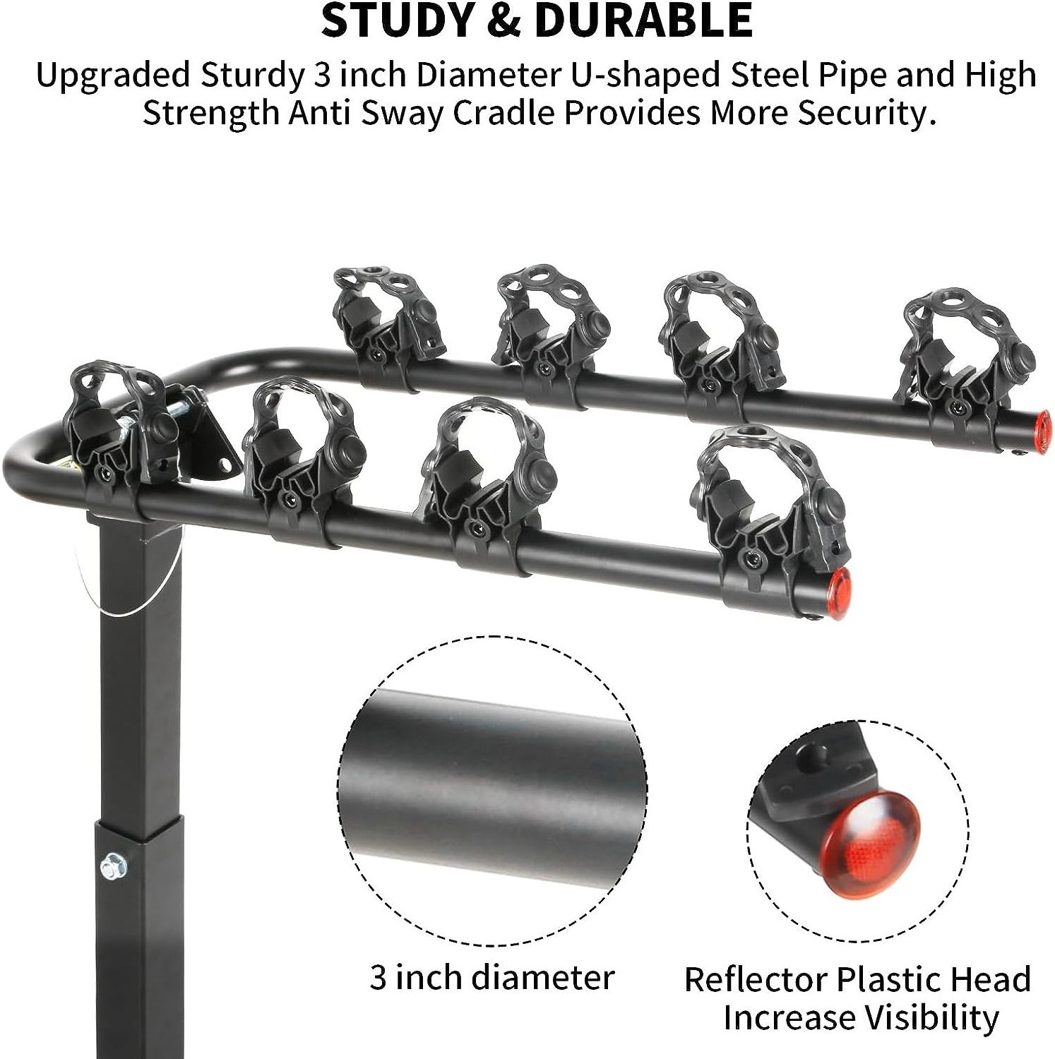 Foldable 150lbs Rear Vertical Fat Tire Bicycle Ebike 4-Bike Hitch Mount Rack Carrier (2-Inch Receiver)