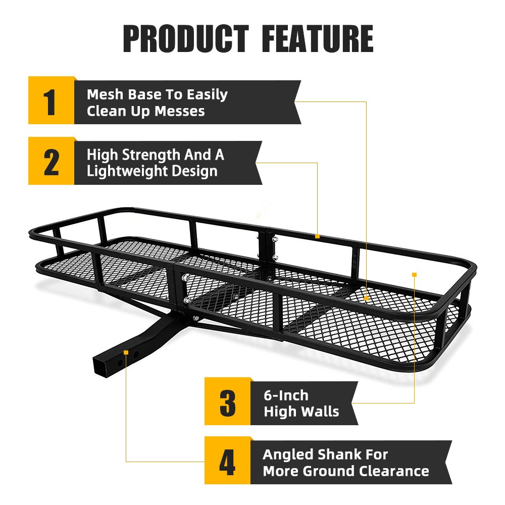 Camp travel trip transport 500Lb steel vehicle rear rack hitch mount cargo luggage carrier basket for car suv trailer