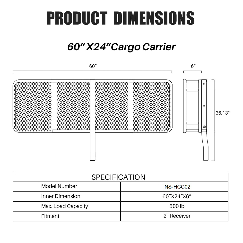 Camp travel trip transport 500Lb steel vehicle rear rack hitch mount cargo luggage carrier basket for car suv trailer