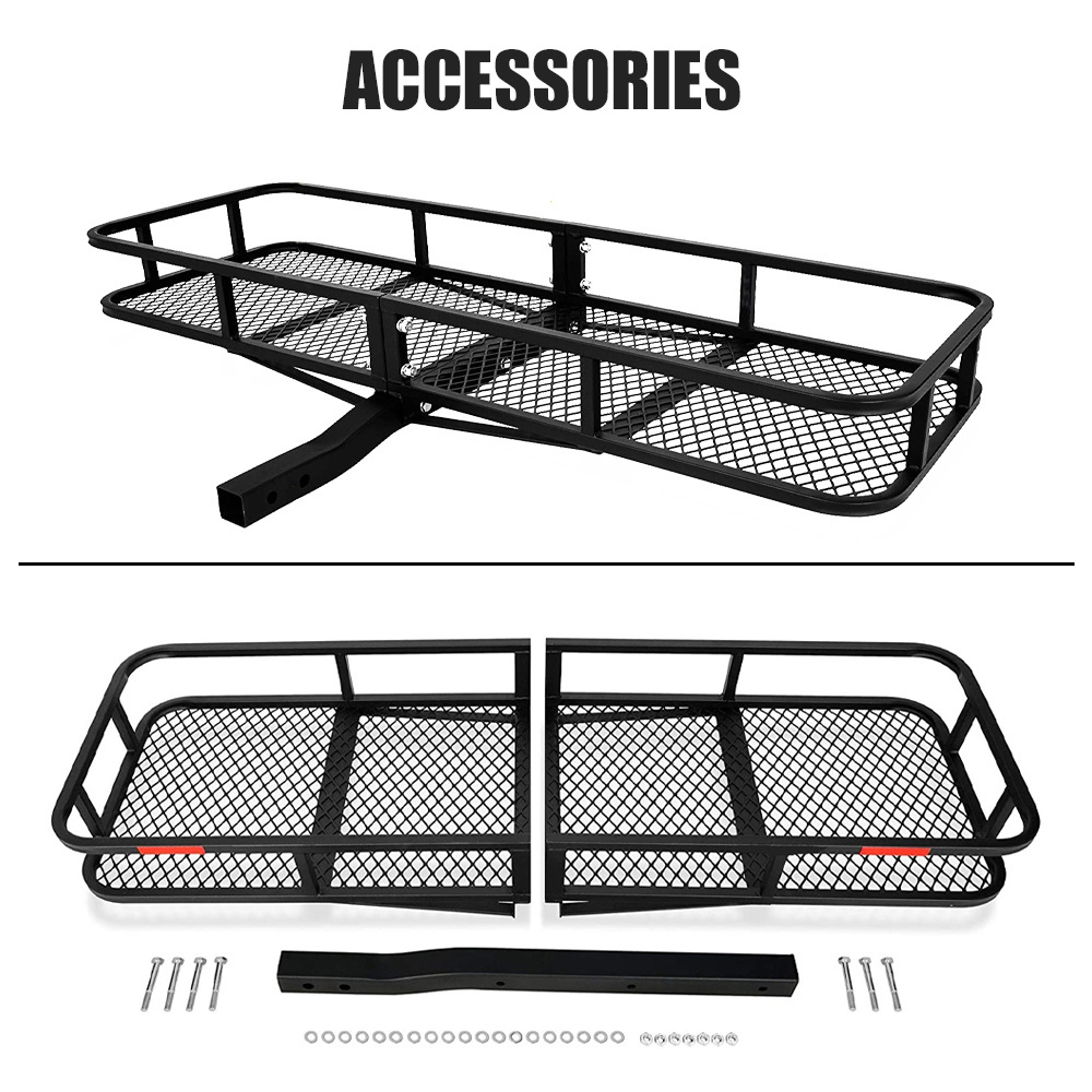 Camp travel trip transport 500Lb steel vehicle rear rack hitch mount cargo luggage carrier basket for car suv trailer