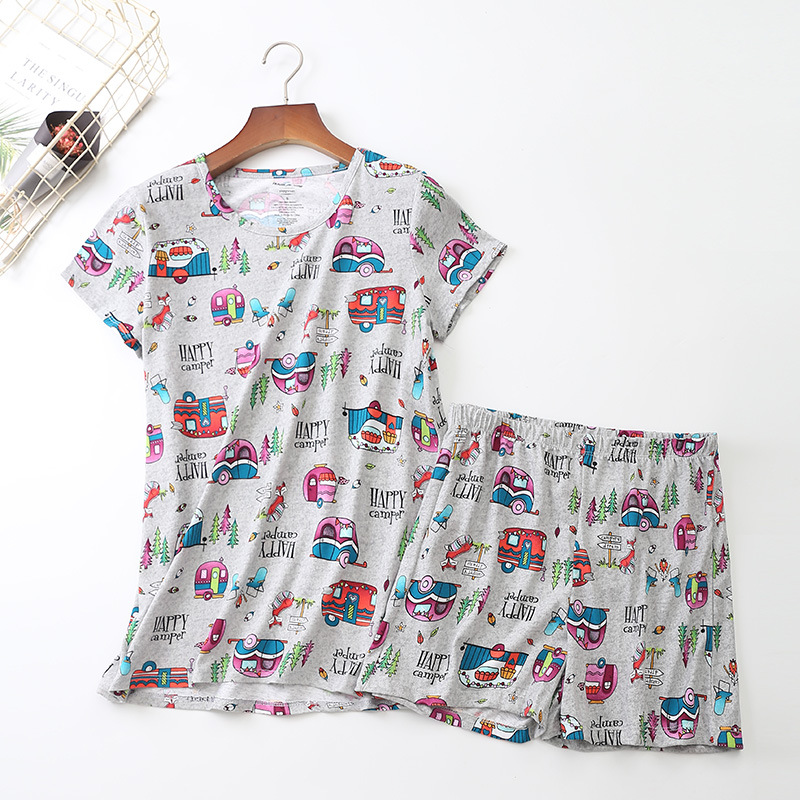 AN64 Summer short sleeve shorts women's cute knitting pajamas set Loungewear suit