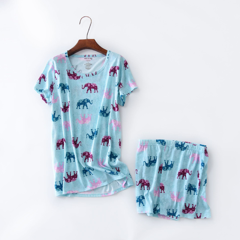 AN64 Summer short sleeve shorts women's cute knitting pajamas set Loungewear suit