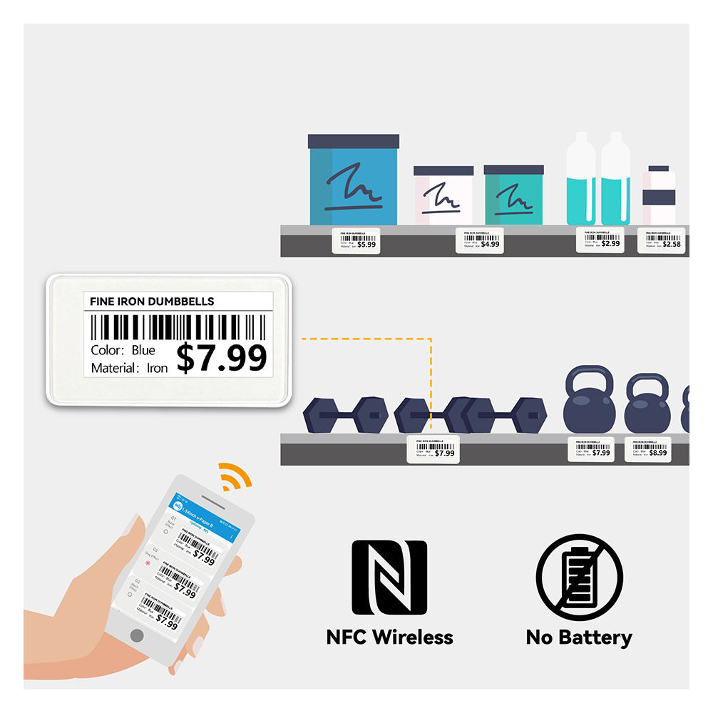 Smart nfc card white e-ink  epaper label phone nfc digital price tag nfc esl  electronic shelf label  with led light