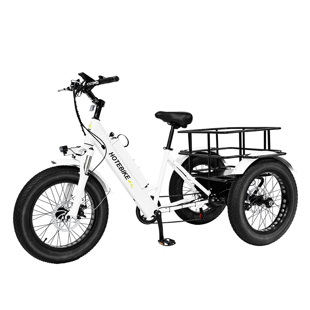 HOTEBIKE 3 wheel electric bike trike 20inch fat tire 3 wheel Electric Tricycle three wheels adult cargo electric bike bicycle