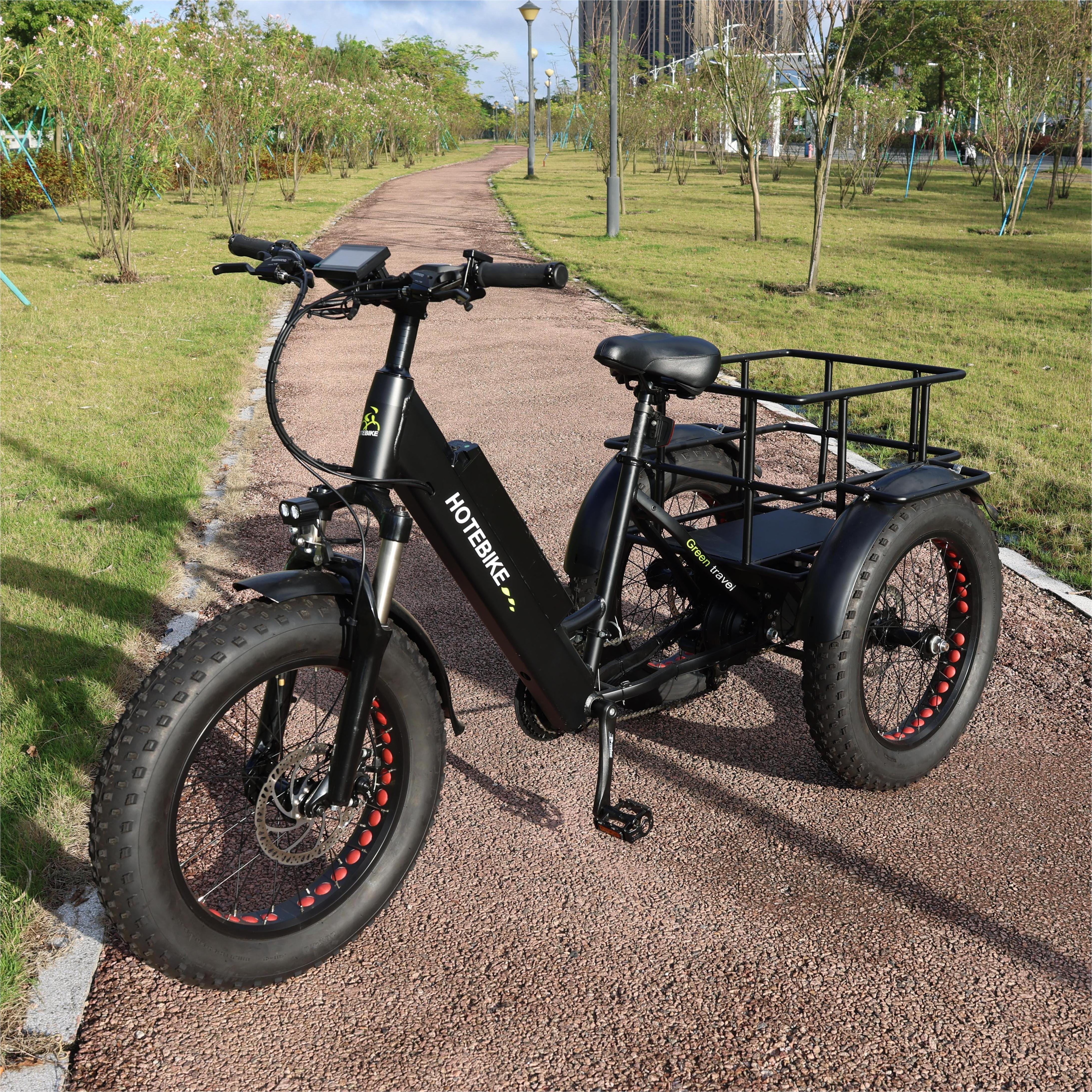 HOTEBIKE 3 wheel electric bike trike 20inch fat tire 3 wheel Electric Tricycle three wheels adult cargo electric bike bicycle