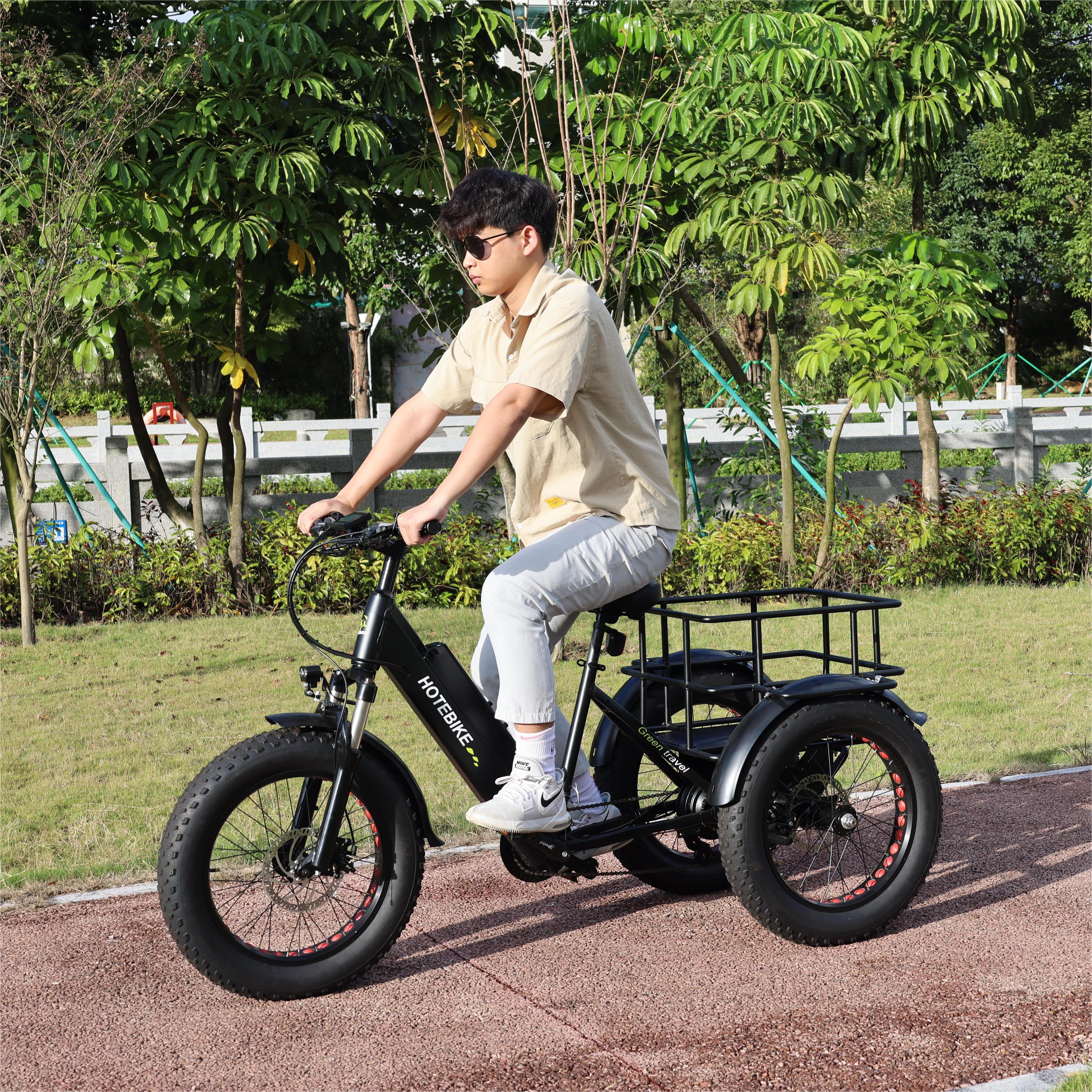 HOTEBIKE 3 wheel electric bike trike 20inch fat tire 3 wheel Electric Tricycle three wheels adult cargo electric bike bicycle