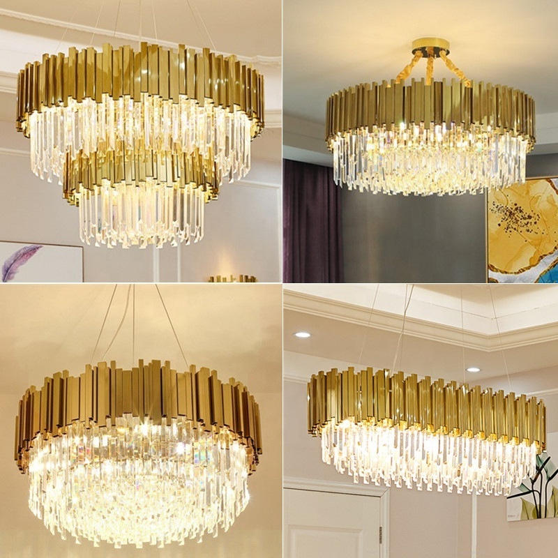 Modern Chandelier Ceiling Light Modern Crystal Chandelier Gold Round Cake Lamp For Hotel Villa Crystal Lamp Pendant Light