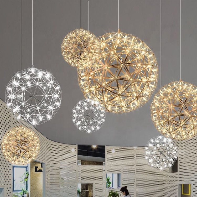 Modern Chrome Sparkle Ceiling Lights Chandeliers Firework Mall Hotel Lobby Spark Ball Globe Chandelier Stair Pendant Lights LED