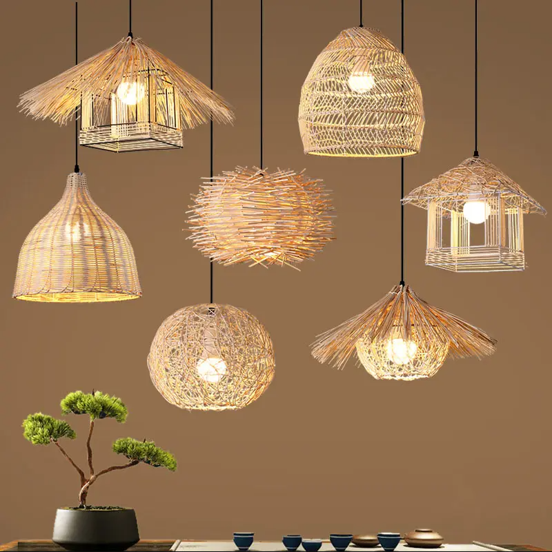 Modern Handmade Wicker Rattan Bamboo Chandelier Bamboo Lamp Shade Pendant Light Rattan Art Chandelier LED Bamboo Pendant Light