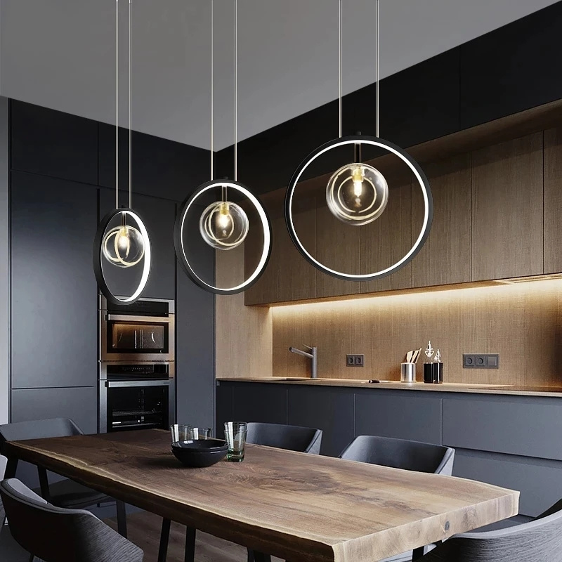 Modern Circle Round Ring led Black Pendant Light Loft Living room Dining Room Kitchen Bar Lighting Fixture Ring Chandelier