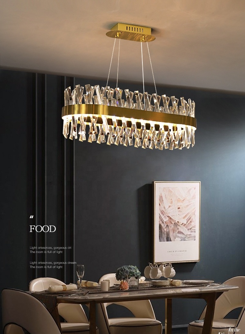 Modern K9 Crystal Chandelier Gold Pendant Light Chandelier Dining Room Rectangle Led Hanging Lamp Light Metal Drop Room