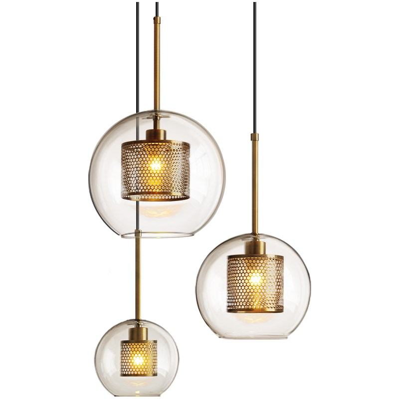 postmodern led nordic simple glass globe metal net pendant light