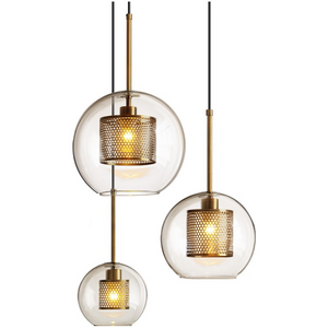 postmodern led nordic simple glass globe metal net pendant light