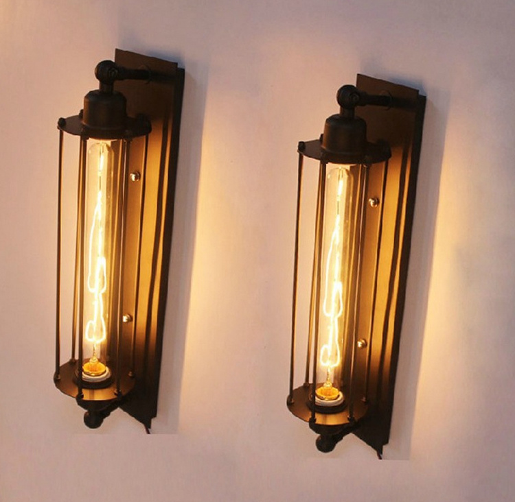 Long Retro black bar decoration led industrial antique iron wall light