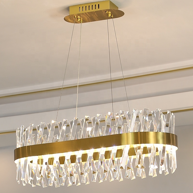 Modern K9 Crystal Chandelier Gold Pendant Light Chandelier Dining Room Rectangle Led Hanging Lamp Light Metal Drop Room