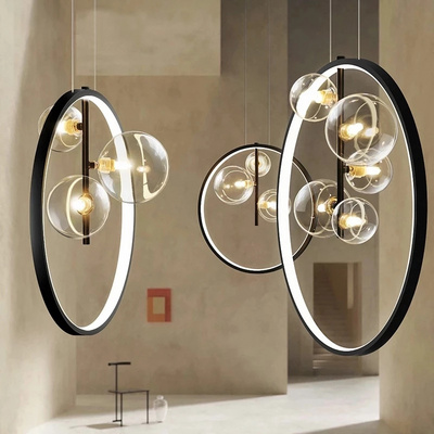 Modern Circle Round Ring led Black Pendant Light Loft Living room Dining Room Kitchen Bar Lighting Fixture Ring Chandelier