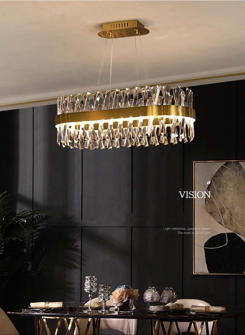 Modern K9 Crystal Chandelier Gold Pendant Light Chandelier Dining Room Rectangle Led Hanging Lamp Light Metal Drop Room