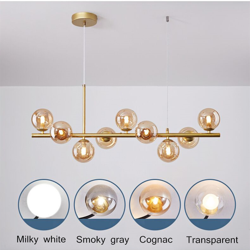 Nordic Led Chandelier Glass Ball Hanging Pendant Lamp Iron Contemporary Lighting for The Kitchen Living Room Hall Dining Modern