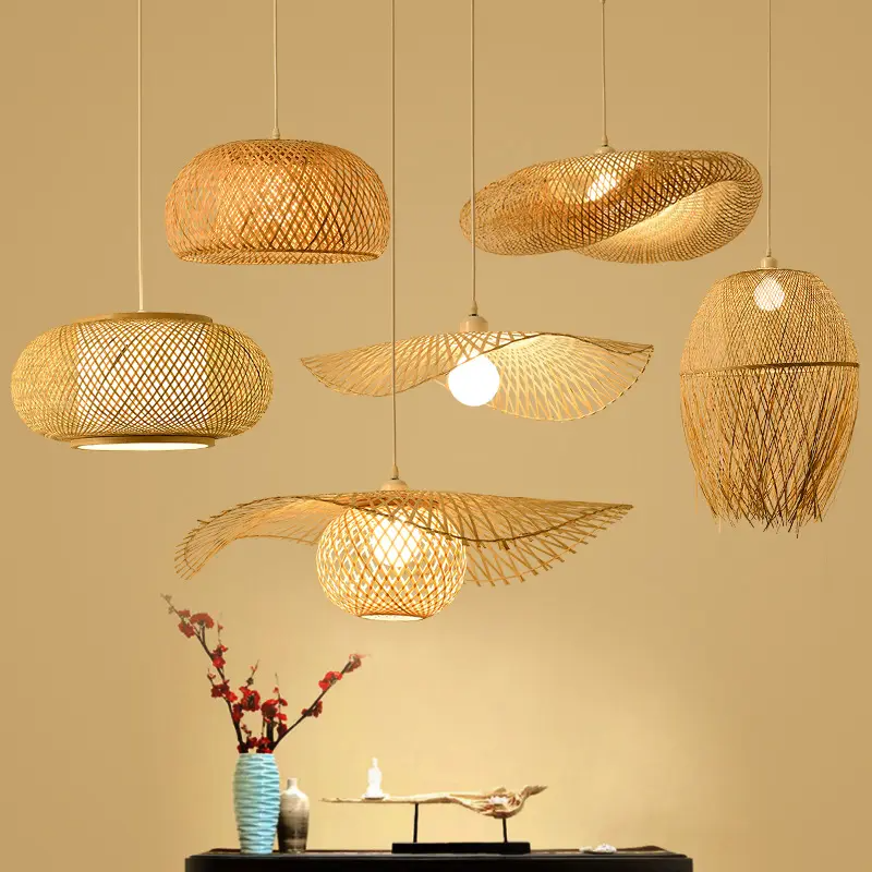 Modern Handmade Wicker Rattan Bamboo Chandelier Bamboo Lamp Shade Pendant Light Rattan Art Chandelier LED Bamboo Pendant Light