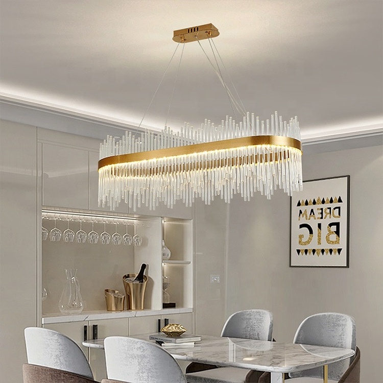 Modern Round Crystal Chandelier for Dining Room Rectangle Design Kitchen Island Lighting Fixtures LED Pendant Lights Glass