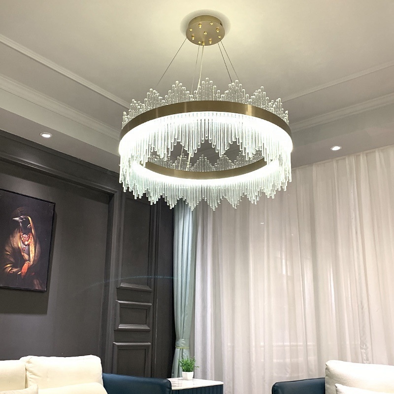 Modern round crystal glass chandelier luxury pendant light for living room dining room hotel Gold New Design chandelier light