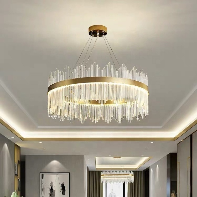 Modern round crystal glass chandelier luxury pendant light for living room dining room hotel Gold New Design chandelier light