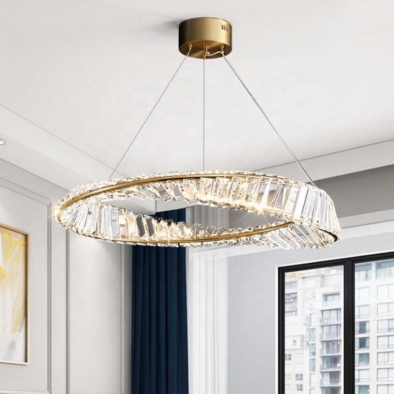 Modern Luxury Crystal Chandelier Ceiling Hanging Lamp Simple Round Chandeliers LED Pendant Lights Gold Pendant Lamp