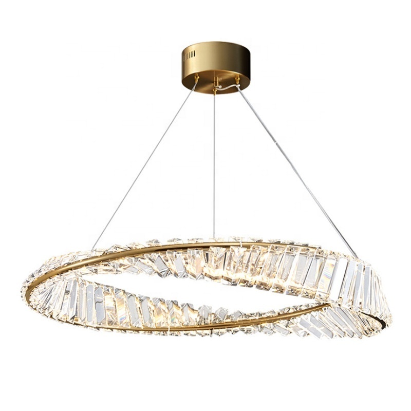 Modern Luxury Crystal Chandelier Ceiling Hanging Lamp Simple Round Chandeliers LED Pendant Lights Gold Pendant Lamp