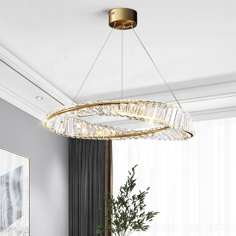 Modern Luxury Crystal Chandelier Ceiling Hanging Lamp Simple Round Chandeliers LED Pendant Lights Gold Pendant Lamp