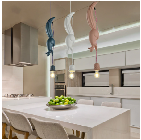 Nordic Resin Squirrel Led Pendant Lights Modern Industrial Hanging Animal Lamp for Children's Room Kitchen Loft Decor Fixtures