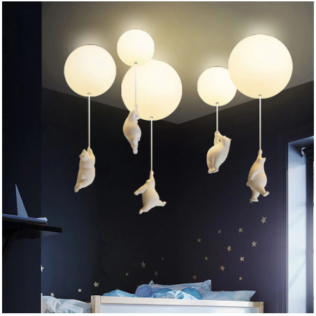 Modern Cartoon Bear Ceiling Lights for Bedroom Living Room Children's Rooms Decor Lighting Fixtures Led Lamps Balloon Glass