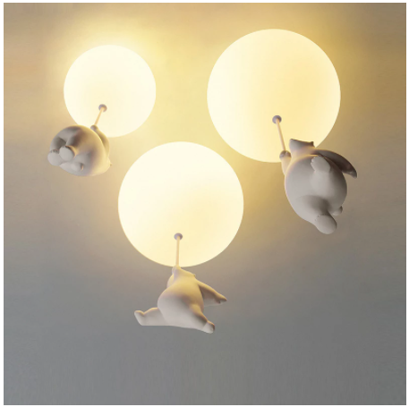 Modern Cartoon Bear Ceiling Lights for Bedroom Living Room Children's Rooms Decor Lighting Fixtures Led Lamps Balloon Glass