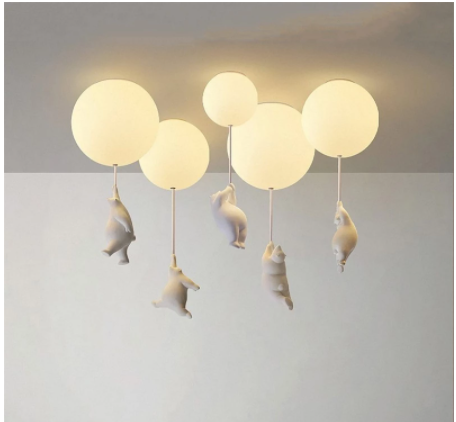 Modern Cartoon Bear Ceiling Lights for Bedroom Living Room Children's Rooms Decor Lighting Fixtures Led Lamps Balloon Glass