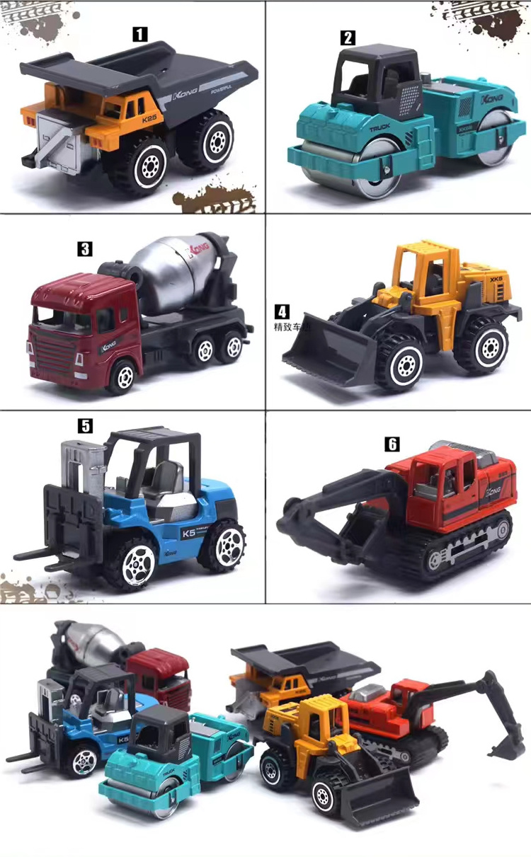 1/64 Alloy Hotweels Car Sliding Metal Diecast Construction Vehicle Diecast Engineering Truck Car with Movable Joint For Kid