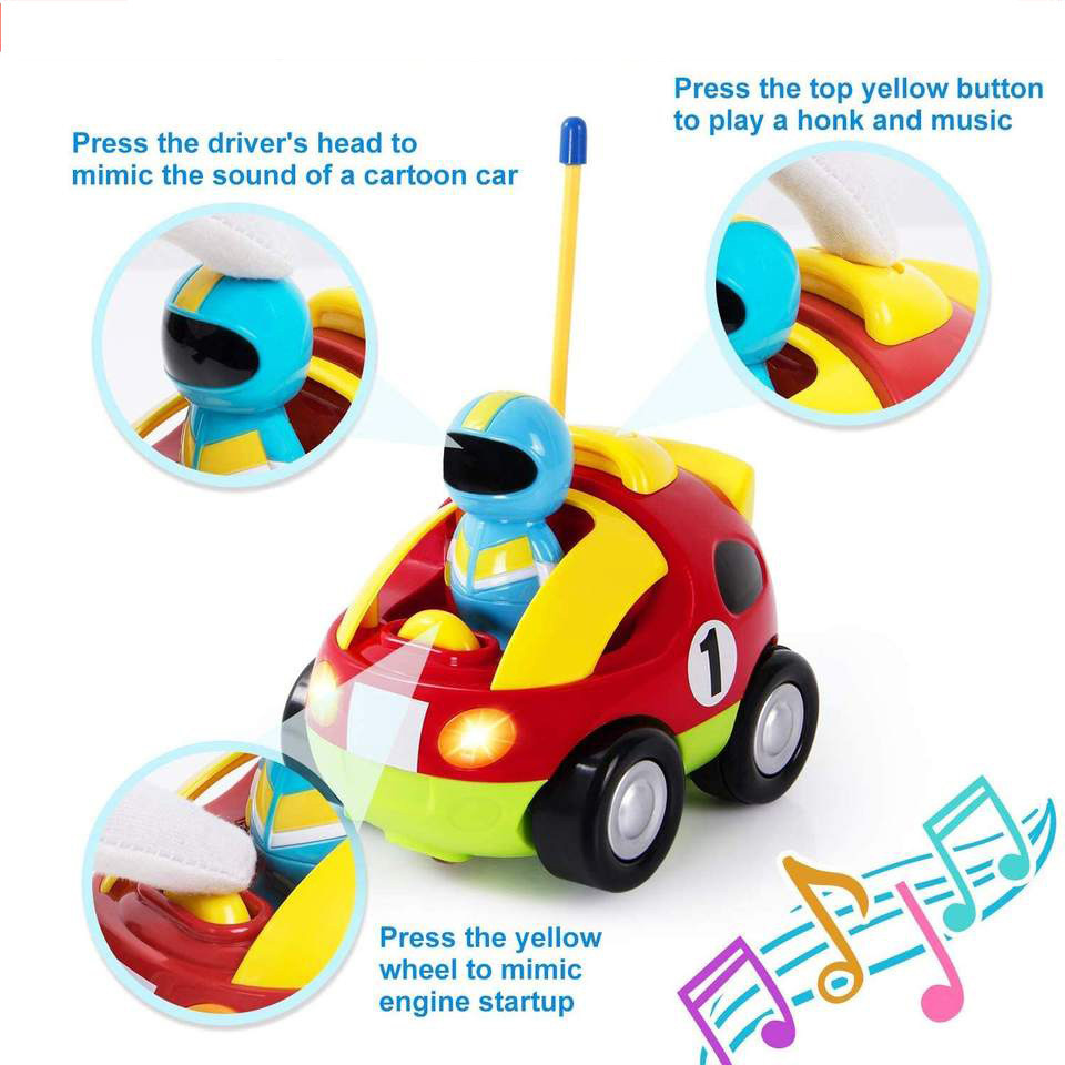 Cartoon RC Race Car Police Vehicle Cute 2 Channels Radio Remote Control Toy with Light&Music Fun for Kids