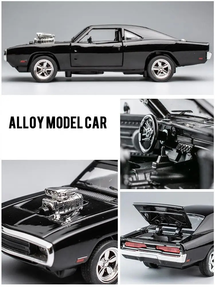 Metal Car Toy Collection 1:32 Scale Simulated Dodge Charger Diecast Car Model Pull Back Alloy Car with Sound&Light Cool for Gift